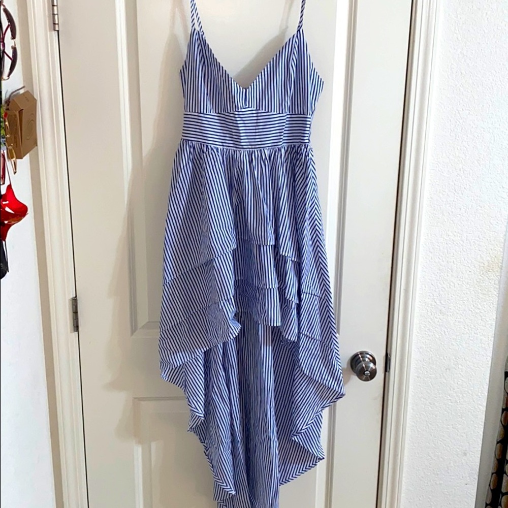 Striped hi-low dress with adjustable strap